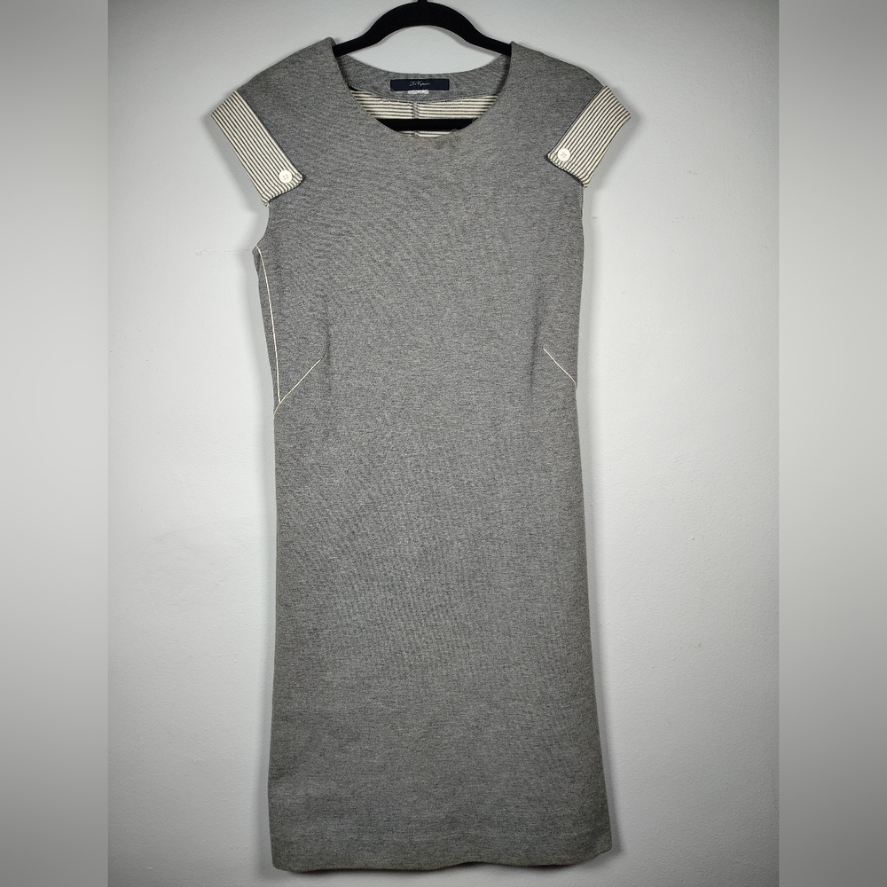 Les Compain Gray Dress With Striped Sleeve US Sz 10, Sz 42